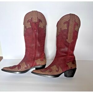 Gommus New Mahogany Red Cowboy Boot Women 7 M Western Suede‎  Embroidery Stud